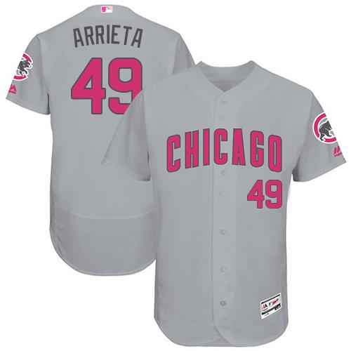 Cubs #49 Jake Arrieta Grey Flexbase Authentic Collection Mother's Day Stitched MLB Jersey - Click Image to Close
